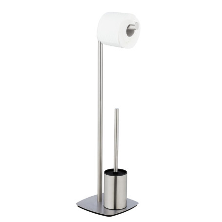 Ensemble pour Les WC iria avec Brosse + Dérouleur en Métal Mat - Argenté - H 72 Cm