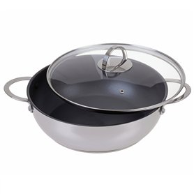 Poêle Gräwe Ø 28 cm en acier inoxydable - Sauteuse à revêtement avec 2 poignées et bord verseur - Compatible avec l’induction -
