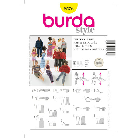 Burda B8576 Patron de Couture Habits de Poupée Assortis 19 x 13 cm