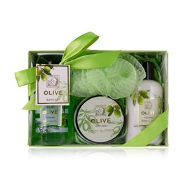 Accentra-Set cadeau de douche pour femmes OLIVE dans une belle boîte cadeau-Set de 4 pièces gel douche
