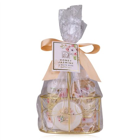 Accentra - Set de douche cadeau pour femmes HONEY JASMINE dans corbeille métallique - Kit soins 3 pcs avec gel douche