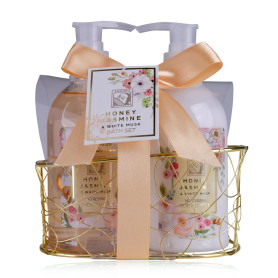 Accentra-Set cadeau de douche pour femmes HONEY JASMINE dans un jolie panier en fil métallique-Set de soins 2 pièces gel douche