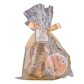 Accentra Set de soins corporels cadeau de douche pour femmes HONEY JASMINE dans un joli panier en fil métallique - Set de soins
