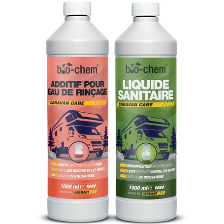 Bio-Chem - Ensemble de 2 produits nettoyant wc de camping car et caravanes - Liquide sanitaire 1L et Additif sanitaire 1L - Nouv