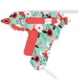 Westcott E-17201 00 Mini pistolet à colle à motif floral avec 2 bâtons de colle Turquoise/rouge