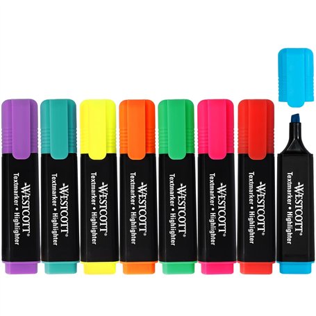 Westcott E-744252 00 Lot de 8 surligneurs aux couleurs vives Épaisseur de trait 2 à 5 mm Encre de qualité supérieure en provenan