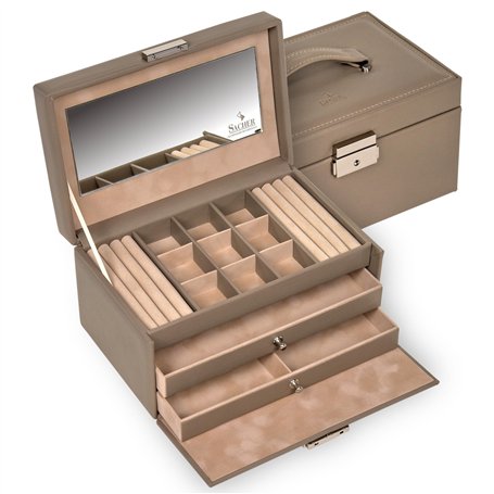 Elly Boîte à bijoux en cuir naturel/taupe