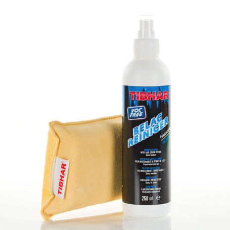 Tibhar Nettoyant pour revêtement de tennis de table avec éponge combinée - Kit d'entretien des revêtements - Spray à pompe - 250