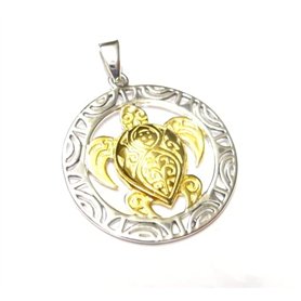 Pendentif en argent plaqué or avec motif « tortue maori » - Pendentif en argent sterling partiellement plaqué or - Symbole de pr