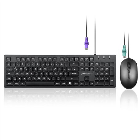 Perixx PERIDUO-117P Ensemble Clavier et Souris PS2 Filaire Standard - Disposition Allemande QWERTZ - Ensemble de Souris Optique