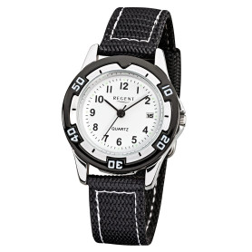 Regent montre avec bracelet fashion analogique Textile en tissu pour enfant – Bracelet Noir à Quartz urf318