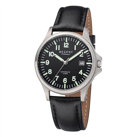 REGENT Montre en titane unisexe avec bracelet en cuir véritable 36 mm analogique 10 ATM Verre saphir 1969.90.16