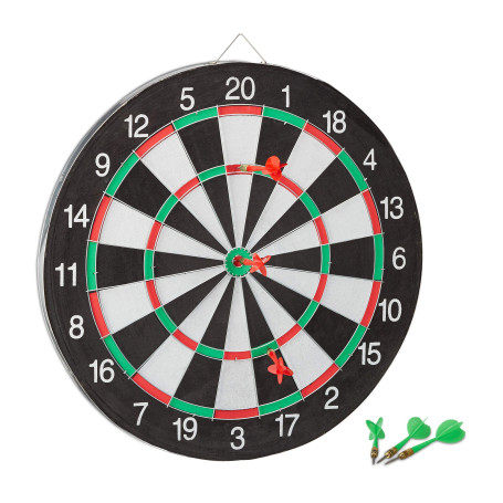 Relaxdays Cible de Fléchettes X2 43 cm Compétition Jeu de fléchettes avec 6 fléchettes
