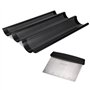 Navaris Plaque de cuisson baguette - Moule à pain antiadhésif avec planche en acier au carbone et coupe-pâte pour 3x baguette au