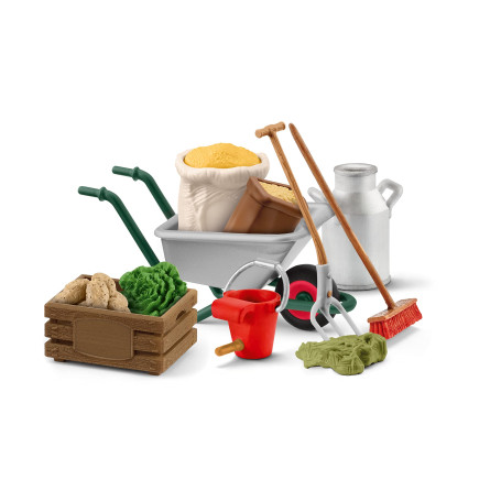 schleich 42610 Farm World Set Éducatif de 11 Pièces Avec Accessoires d’étable - Avec Brouette