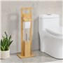 [en.casa] Set de Porte-Papier Toilette sur Pied Support Brosse Amovible Ensemble Meubles WC Stylé Bambou Acier Inoxydable Plasti