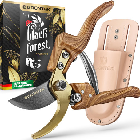 GRÜNTEK Sécateur de Jardin avec Étui en Cuir Véritable. Outil de Jardin professionnel. Idée Cadeaux Homme. Poignée Ergonomique e