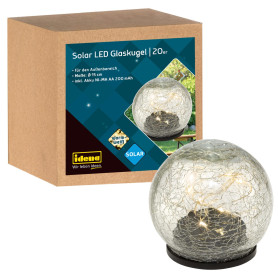Idena 31244 - Boule en verre LED avec 20 LED blanc chaud - Boule transparente - Lampe solaire pour extérieur - Avec panneau sola