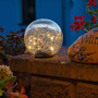 Idena 31244 - Boule en verre LED avec 20 LED blanc chaud - Boule transparente - Lampe solaire pour extérieur - Avec panneau sola