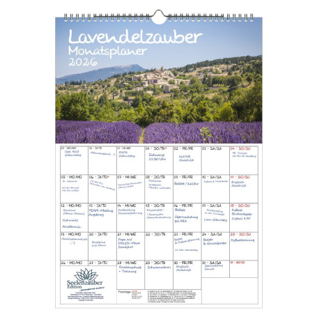 Calendrier 2026 Lavande Magie de Lavande Format A3 – Coffret cadeau Contenu : 1 calendrier