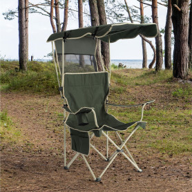 Navaris Chaise de Camping Pliante - Chaise Pliable pour Le Transport Facile - Parasol Intégré pour Protéger du Soleil en Extérie