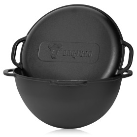 BBQ-Toro Kazan en fonte avec couvercle | 19 litres | Marmite traditionnelle en fonte | Kazan avec fond rond | Grillwok pré-cuit