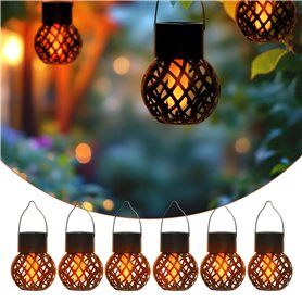 Lot de 6 mini lampes solaires suspendues 9 x 7 cm avec effet flamme - Petites lanternes LED à suspendre pour l'extérieur - Éclai