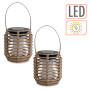 Lot de 2 mini lampes solaires aspect rotin - 11 x 10 cm - Petite lanterne LED à suspendre ou à poser - Décoration de jardin - Éc