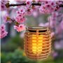 Lot de 2 mini lampes solaires aspect rotin - 11 x 10 cm - Petite lanterne LED à suspendre ou à poser - Décoration de jardin - Éc