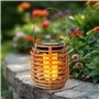 Lot de 2 mini lampes solaires aspect rotin - 11 x 10 cm - Petite lanterne LED à suspendre ou à poser - Décoration de jardin - Éc