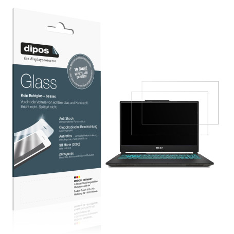 dipos I 2x Protection ecrán mat compatible avec MSI Cyborg 15 Gaming Laptop Verre souple Film Protecteur 9H