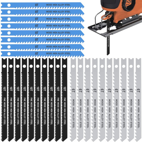 Lot de 25 lames de scie sauteuse 6T 8T 10T en acier à haute teneur en carbone