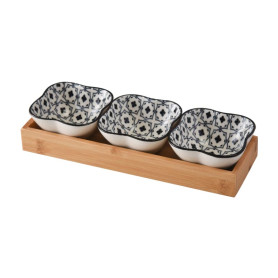 GB6002 Lot de 3 bols de service en céramique avec plateau de service en bambou