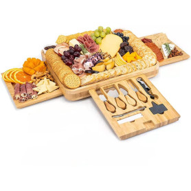 Planche à Fromage en Bambou et Ensemble de Couteaux Bols en céramique Ouvre-vin Plateau de Service