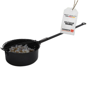 TOPANBIETER999 - Poêle à pop-corn pour feu de camp et barbecue - En acier au carbone - Avec long manche et couvercle grillagé -