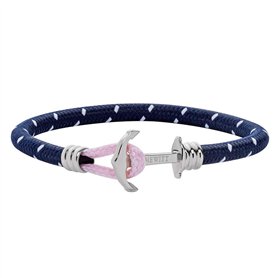 PAUL HEWITT Phrep Lite Bracelet ancre en nylon bleu marine blanc rose avec ancre en acier inoxydable (argent) en taille S