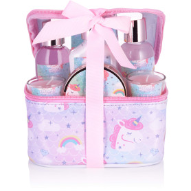 BRUBAKER Cosmetics - Coffret de bain & douche - Fleur de cerisier - 7 Pièces - Trousse à maquillage Licorne incl. - Idée cadeau