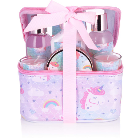 BRUBAKER Cosmetics - Coffret de bain & douche - Fleur de cerisier - 7 Pièces - Trousse à maquillage Licorne incl. - Idée cadeau
