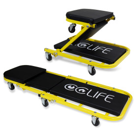 CCLIFE 2 en 1 Chariot de Visite Pliable Tabouret d'atelier pour Voiture avec 6 Roues 360° Max.150kg