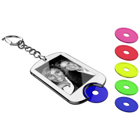 Lot de 5 porte-clés avec jetons de chariot colorés À bricoler soi-même Avec planches imprimées personnalisables avec photo