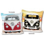 VW Volkswagen Coussin Bulli Beach Rouge - Noir - 40 cm x 40 cm - Coussin douillet réversible - Coussin décoratif - Oreiller de v