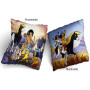 BERONAGE Yakari Coussin feu de camp Bleu/orange 40 cm x 40 cm Petit tonnerre Arc-en-ciel Petit Blaireau Grand Aigle Coussin déco