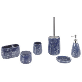 6 Accessoires de Salle de Bain Porte-brosse à Dents Distributeur Savon Boîte à Coton Porte-savon Gobelet et Brosse Toilette en C