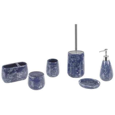 6 Accessoires de Salle de Bain Porte-brosse à Dents Distributeur Savon Boîte à Coton Porte-savon Gobelet et Brosse Toilette en C