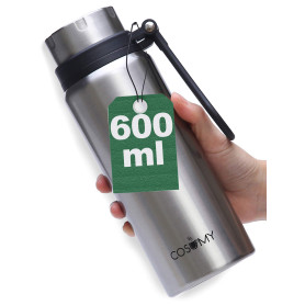 Cosumy Bouteille isotherme en acier inoxydable 600 ml – Anti-fuite – Bouteille isotherme à double paroi – Convient pour les bois
