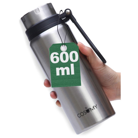 Cosumy Bouteille isotherme en acier inoxydable 600 ml – Anti-fuite – Bouteille isotherme à double paroi – Convient pour les bois