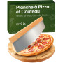 Praknu Planche à Pizza en Bois 30 cm - Couteau à Pizza en Acier Inoxydable - Lame Tranchante - Planche à Découper avec Rainures