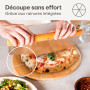 Praknu Planche à Pizza en Bois 30 cm - Couteau à Pizza en Acier Inoxydable - Lame Tranchante - Planche à Découper avec Rainures 