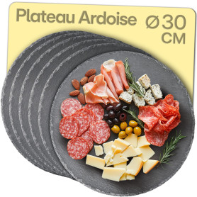 Praknu Assiette en Ardoise Ronde de 30 cm - Lot de 6 - Pour Servir ou Décorer - Pierre Naturelle - Antidérapante