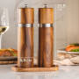Moulin à sel et poivre en bois d'acacia avec soucoupe - Bois FSC® durable - Broyeur en céramique durable - Sans plastique